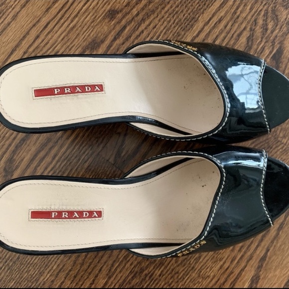 PRADA Black Patent Leather Wedge Slides - Picture 2 of 5